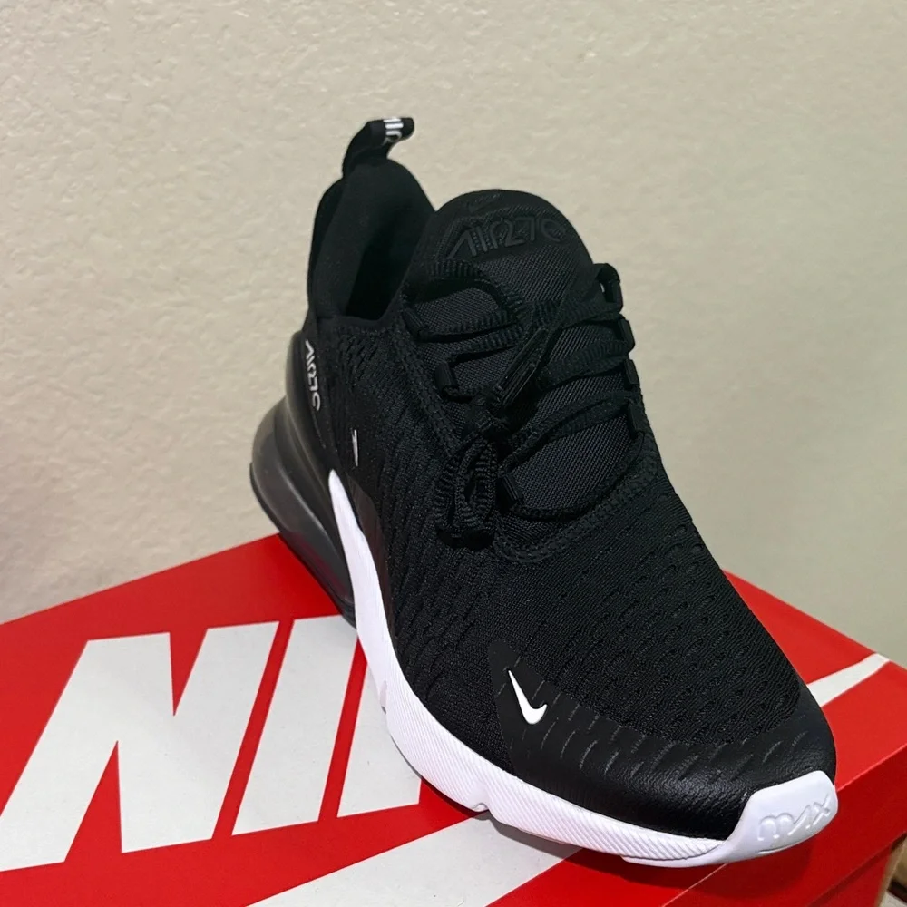 Nike Air Max 270 Black White Red Running Shoes - Picture 2 of 5
